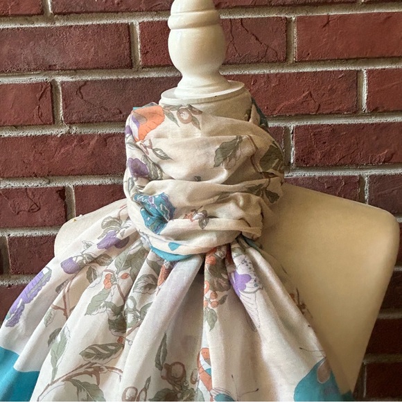 •Ginnie Johansen Vintage 87’Cotton Floral Butterfly Shawl Scarf Made In Japan - Picture 12 of 13
